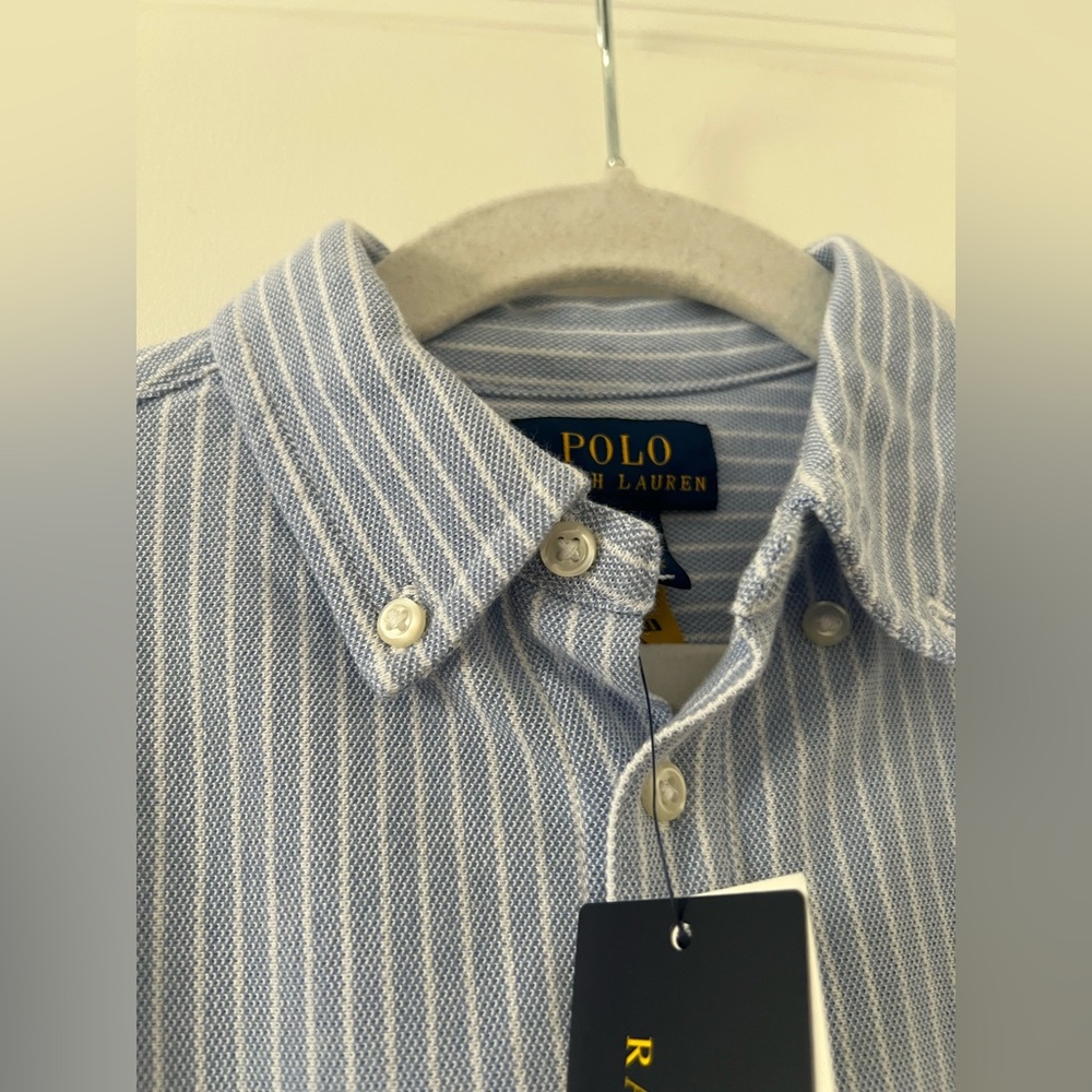 Polo by Ralph Lauren Blue White Striped Knit Cotton Oxford Shirt Boys 5 NWT - Picture 4 of 8